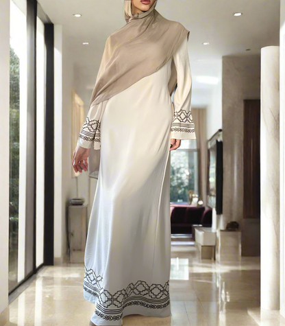 Turkish Style Embroidered Crepe Dresses with Flared Sleeves(Multi Colors)