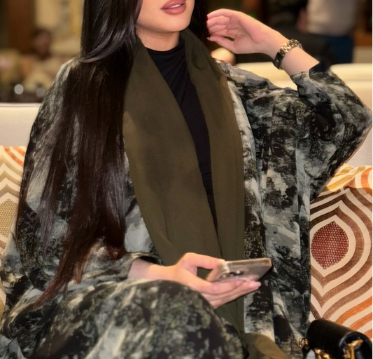 Fashionable Dubai Marble Style Open Abaya Kimono
