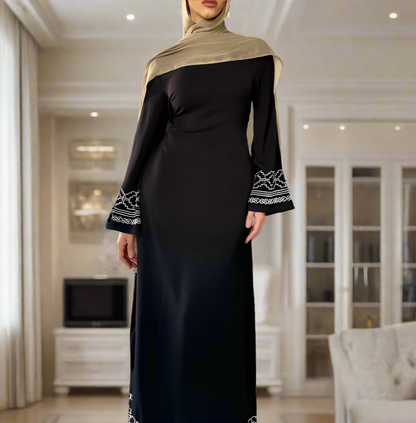 Turkish Style Embroidered Crepe Dresses with Flared Sleeves(Multi Colors)