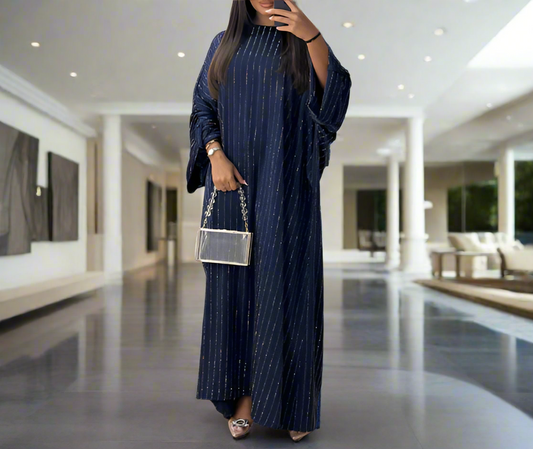 Stunning Dubai Satin Diamond Striped Princess Abaya Dresses(Multi Colors)