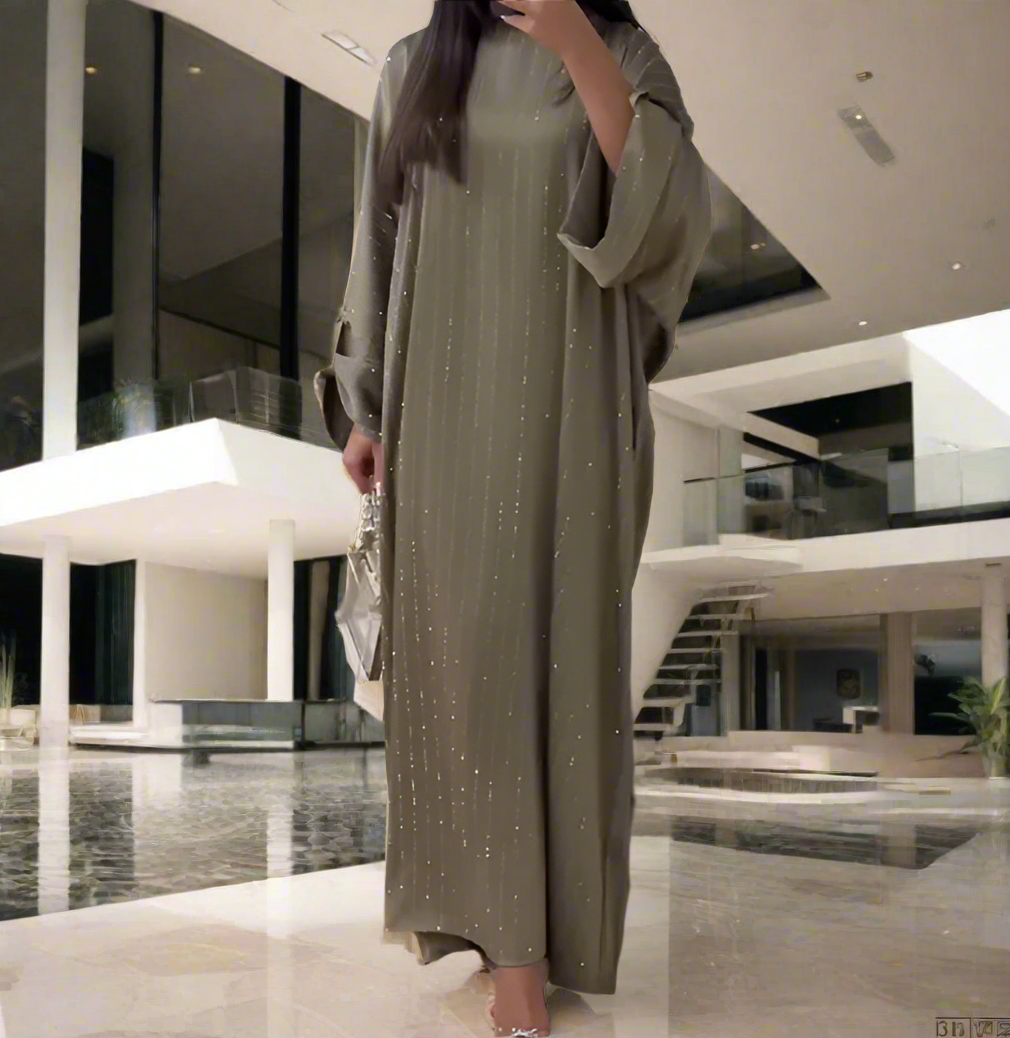 Stunning Dubai Satin Diamond Striped Princess Abaya Dresses(Multi Colors)