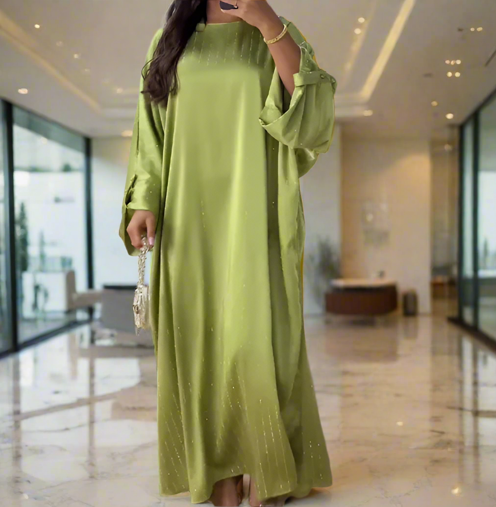 Stunning Dubai Satin Diamond Striped Princess Abaya Dresses(Multi Colors)