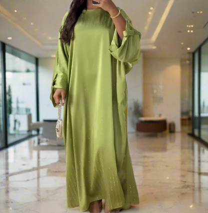 Stunning Dubai Satin Diamond Striped Princess Abaya Dresses(Multi Colors)