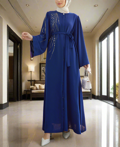 Stunning Crystal Detailed Turkish Style Button Down Abaya Dresses(Multi Colors)