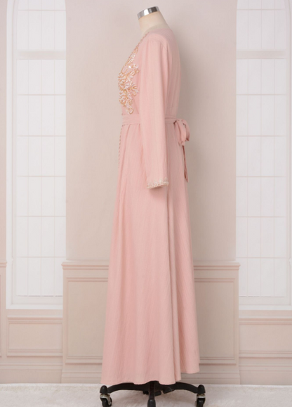 Dubai Style Pink Beaded Lace Embroidered Abaya Dress
