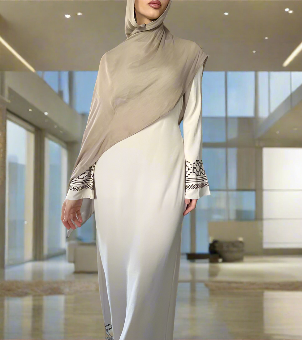 Turkish Style Embroidered Crepe Dresses with Flared Sleeves(Multi Colors)