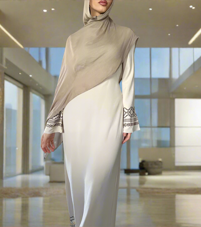 Turkish Style Embroidered Crepe Dresses with Flared Sleeves(Multi Colors)