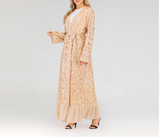 Open Abayas Embroidery Leaf Pattern(Multi Colors)