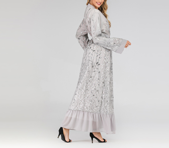 Open Abayas Embroidery Leaf Pattern(Multi Colors)