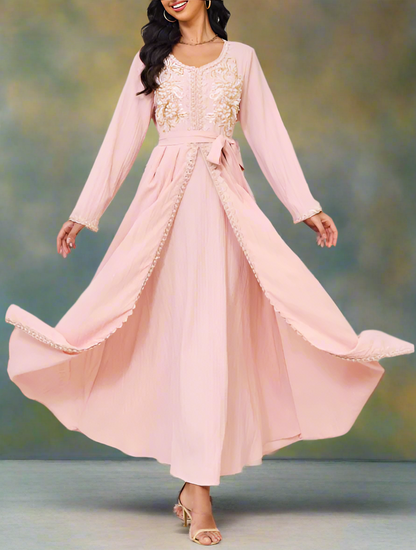 Dubai Style Pink Beaded Lace Embroidered Abaya Dress