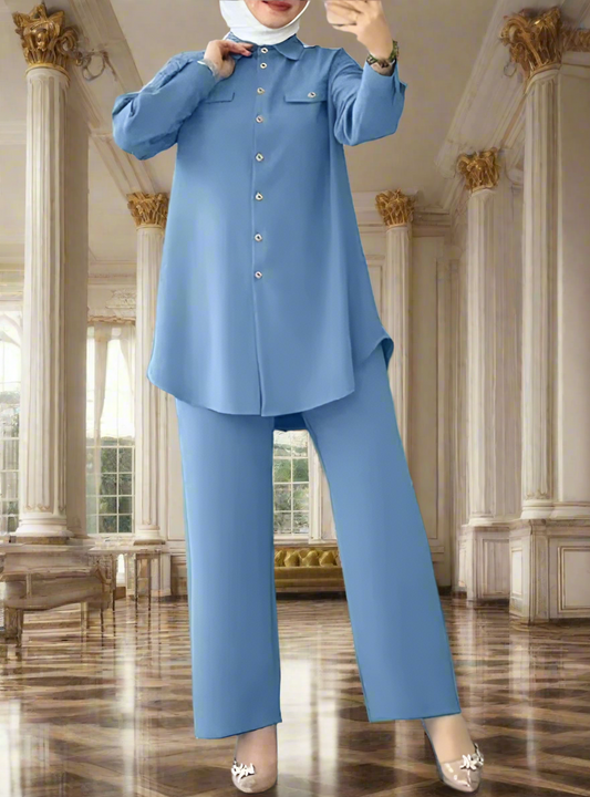 Turkish Style Button Down Crepe Pant Suits(Multi Colors)