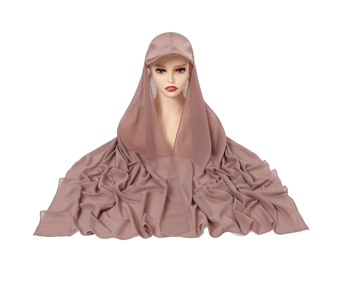 Baseball Cap Chiffon Hijab Scarf Attached(Multi Colors)