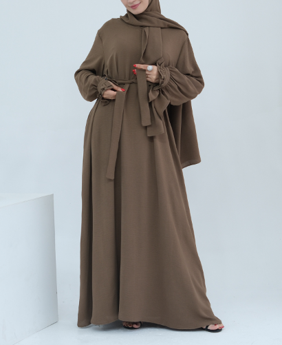 Turkish Style Crepe Abaya Dress with Hijab Attached(Multi Colors)