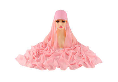 Baseball Cap Chiffon Hijab Scarf Attached(Multi Colors)