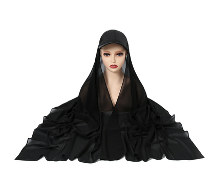 Baseball Cap Chiffon Hijab Scarf Attached(Multi Colors)