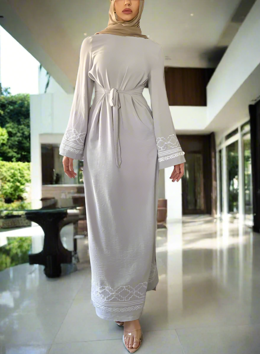Turkish Style Embroidered Crepe Dresses with Flared Sleeves(Multi Colors)