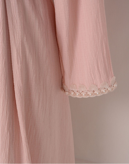 Dubai Style Pink Beaded Lace Embroidered Abaya Dress