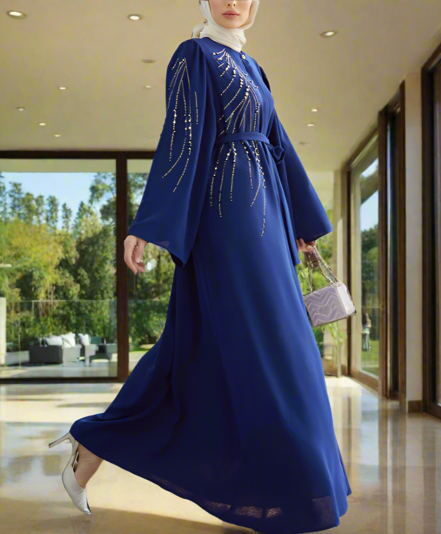 Stunning Crystal Detailed Turkish Style Button Down Abaya Dresses(Multi Colors)