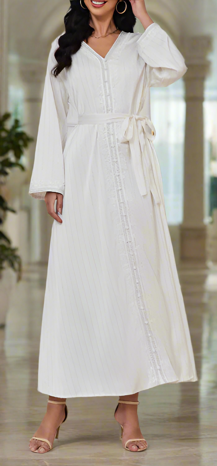 Dubai Style Diamond V-neck Caftan Abaya Dress(Multi Colors)