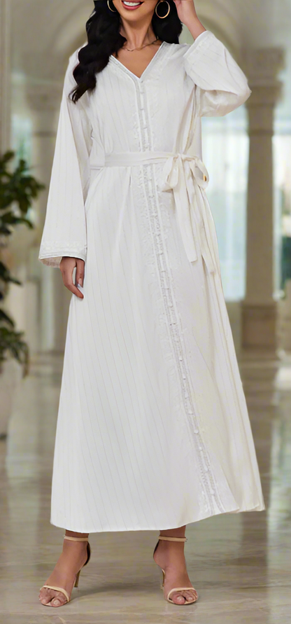 Dubai Style Diamond V-neck Caftan Abaya Dress(Multi Colors)