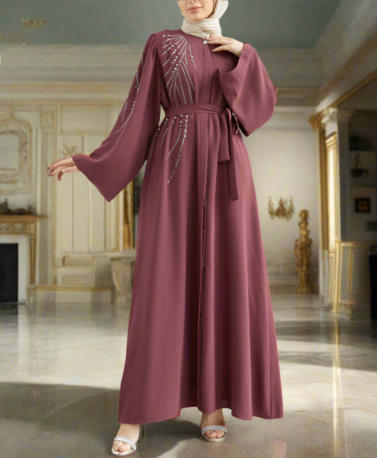Stunning Crystal Detailed Turkish Style Button Down Abaya Dresses(Multi Colors)