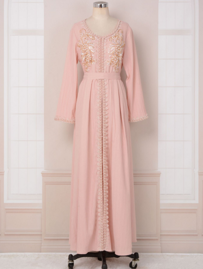 Dubai Style Pink Beaded Lace Embroidered Abaya Dress