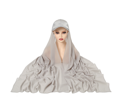 Baseball Cap Chiffon Hijab Scarf Attached(Multi Colors)