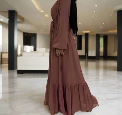Elegant Turkish Style Chiffon Dress with Sash
