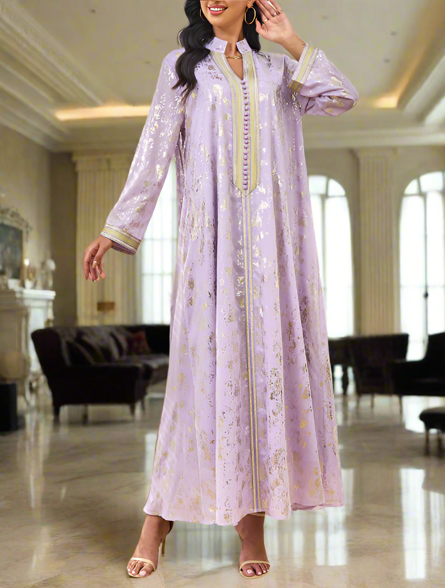 Dubai Style Purple Caftan Abaya Dress