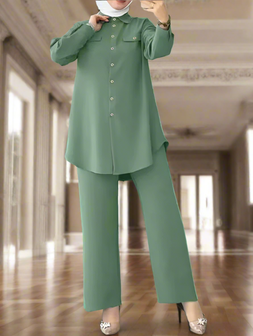 Turkish Style Button Down Crepe Pant Suits(Multi Colors)