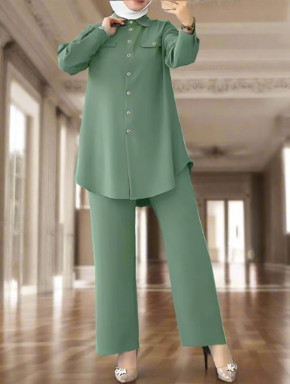 Turkish Style Button Down Crepe Pant Suits(Multi Colors)