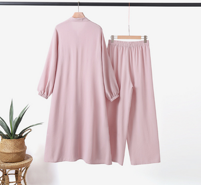 Long Tunic Button Down Pant Suits(Multi Colors)
