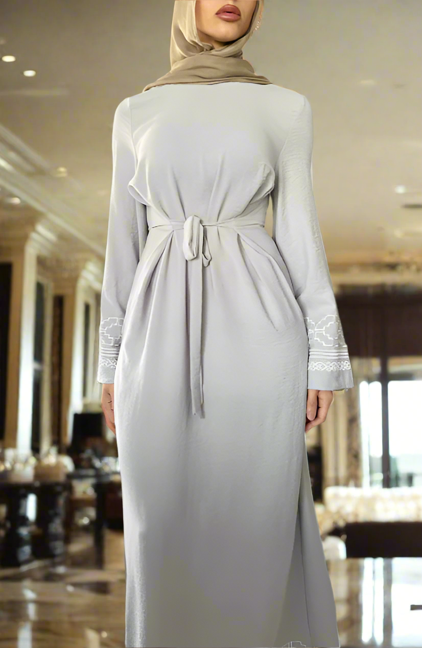 Turkish Style Embroidered Crepe Dresses with Flared Sleeves(Multi Colors)