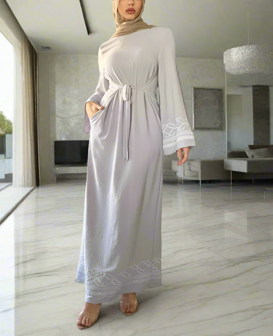 Turkish Style Embroidered Crepe Dresses with Flared Sleeves(Multi Colors)