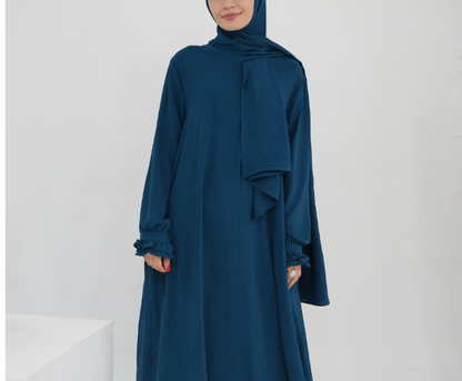 Turkish Style Crepe Abaya Dress with Hijab Attached(Multi Colors)