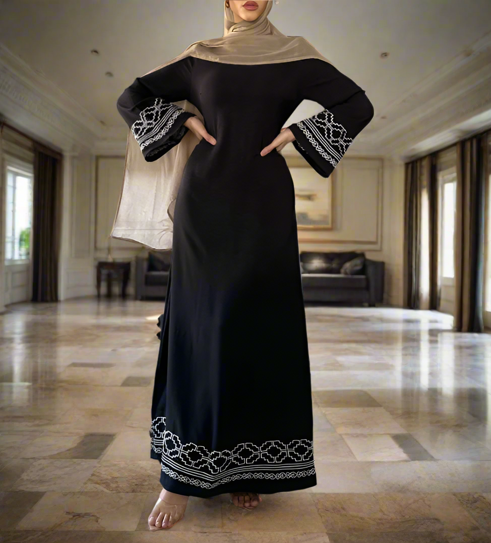 Turkish Style Embroidered Crepe Dresses with Flared Sleeves(Multi Colors)
