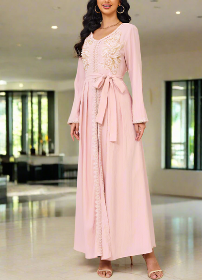 Dubai Style Pink Beaded Lace Embroidered Abaya Dress