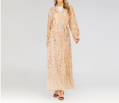 Open Abayas Embroidery Leaf Pattern(Multi Colors)