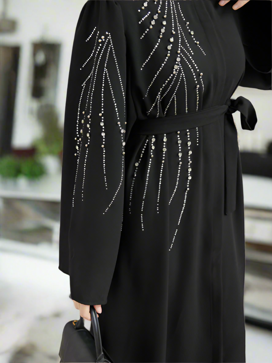 Stunning Crystal Detailed Turkish Style Button Down Abaya Dresses(Multi Colors)