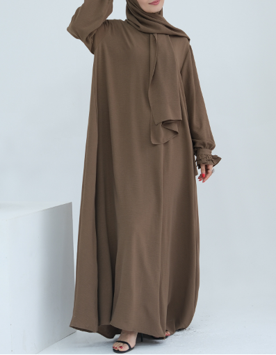 Turkish Style Crepe Abaya Dress with Hijab Attached(Multi Colors)