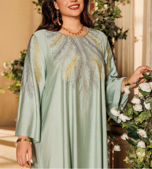 Embroidered Rhinestone Abaya Dress(Multi Colors)