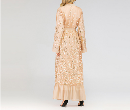 Open Abayas Embroidery Leaf Pattern(Multi Colors)