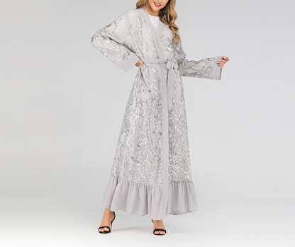 Open Abayas Embroidery Leaf Pattern(Multi Colors)