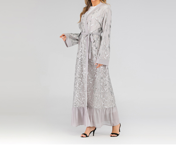 Open Abayas Embroidery Leaf Pattern(Multi Colors)