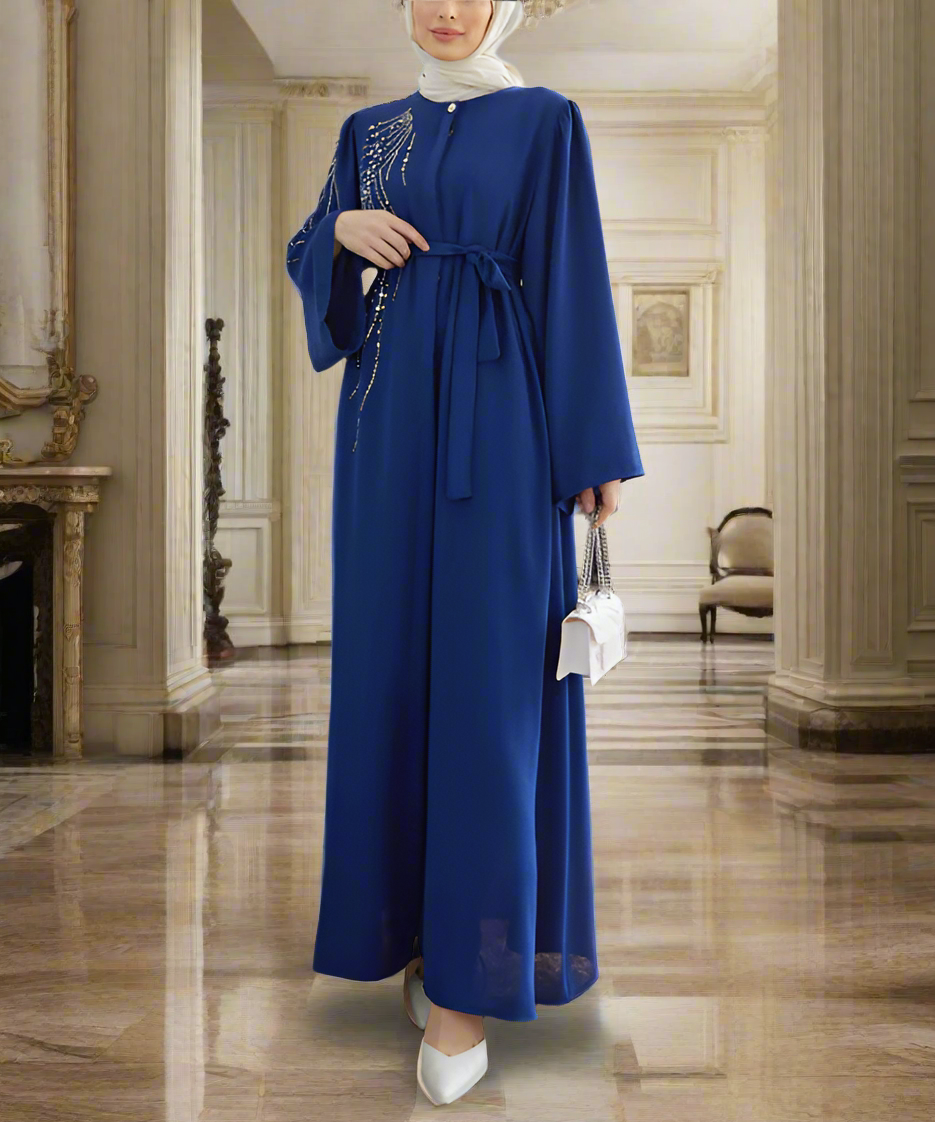 Stunning Crystal Detailed Turkish Style Button Down Abaya Dresses(Multi Colors)