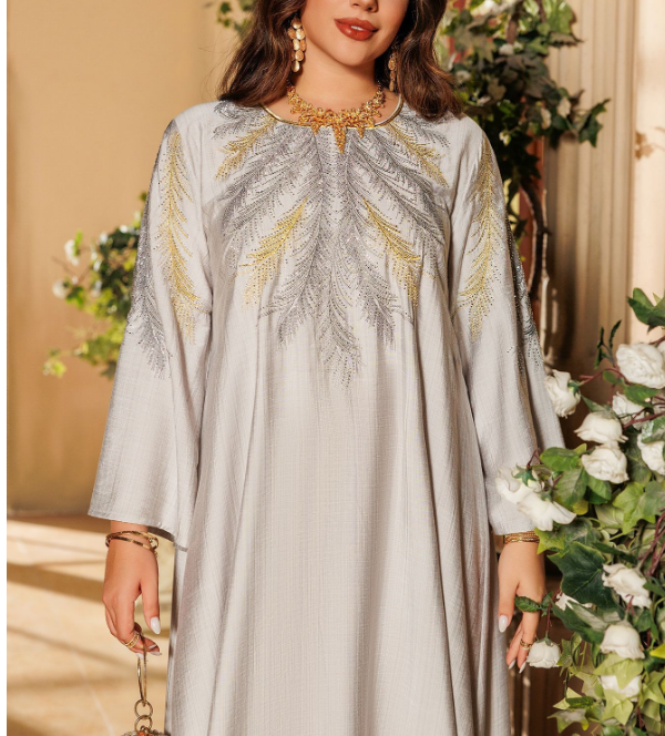 Embroidered Rhinestone Abaya Dress(Multi Colors)