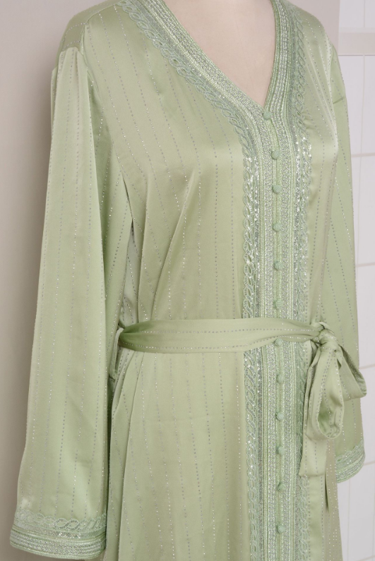 Dubai Style Diamond V-neck Caftan Abaya Dress(Multi Colors)