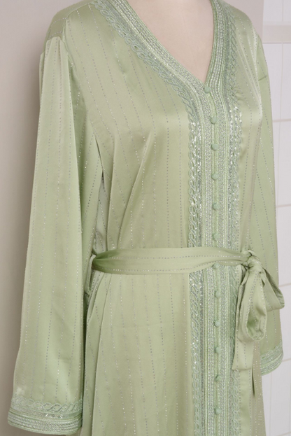 Dubai Style Diamond V-neck Caftan Abaya Dress(Multi Colors)