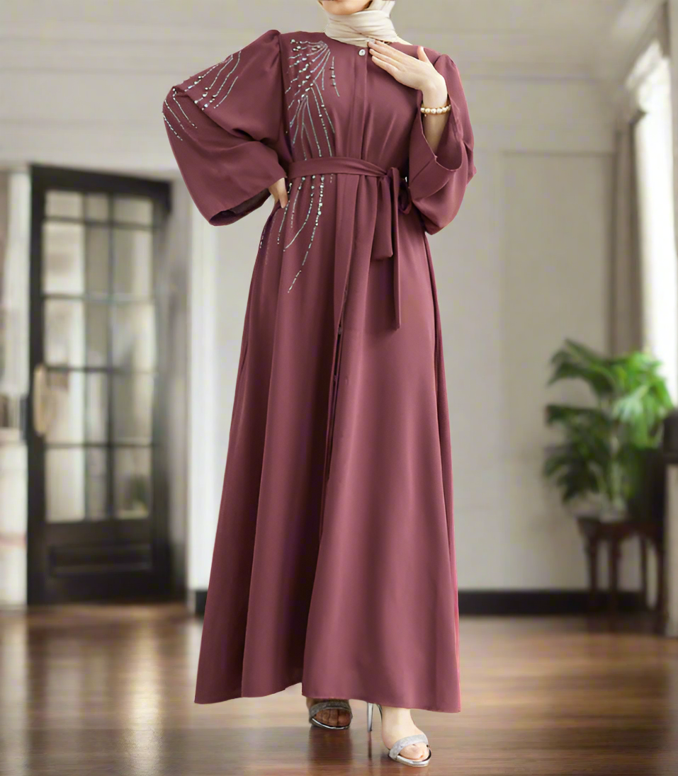 Stunning Crystal Detailed Turkish Style Button Down Abaya Dresses(Multi Colors)