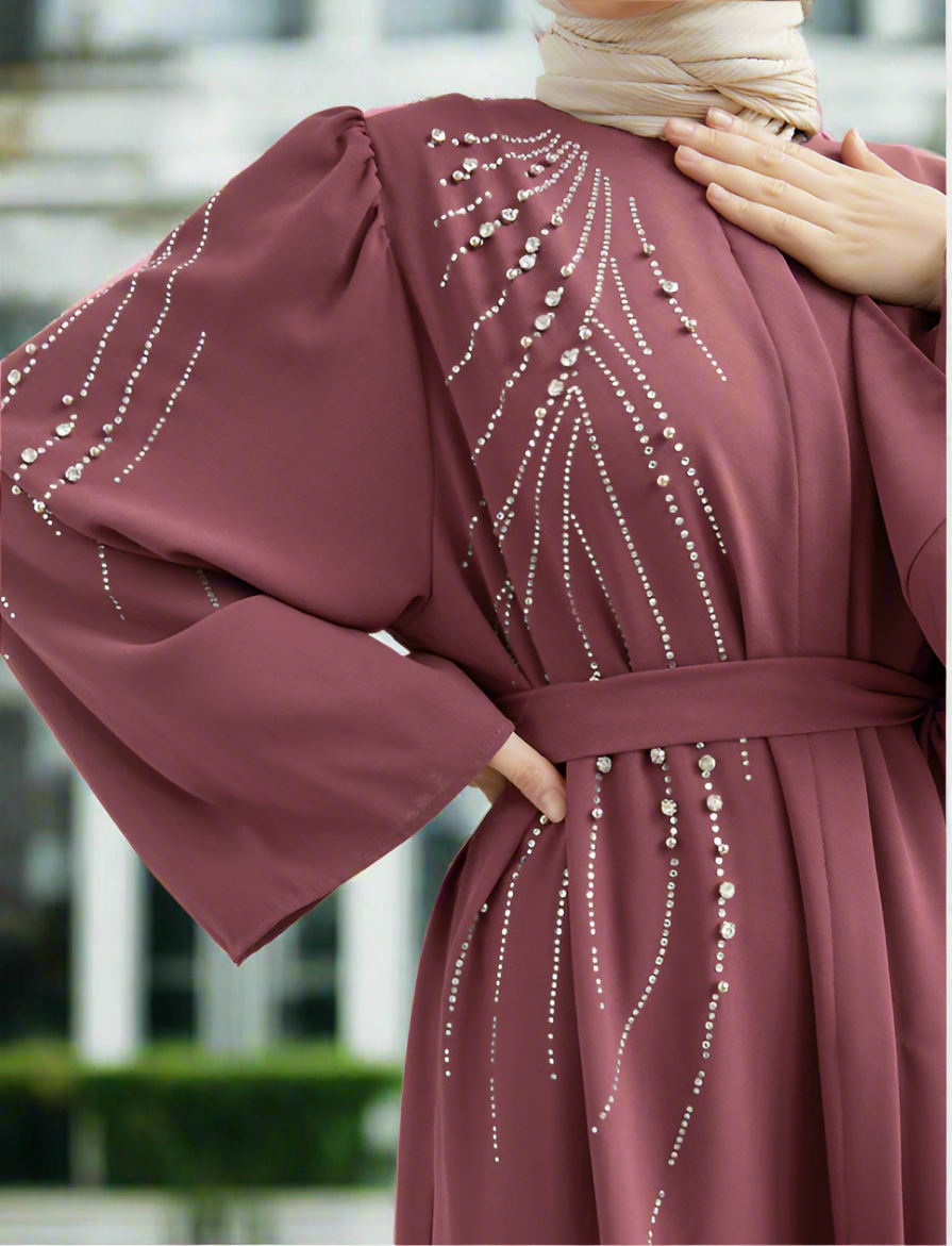 Stunning Crystal Detailed Turkish Style Button Down Abaya Dresses(Multi Colors)
